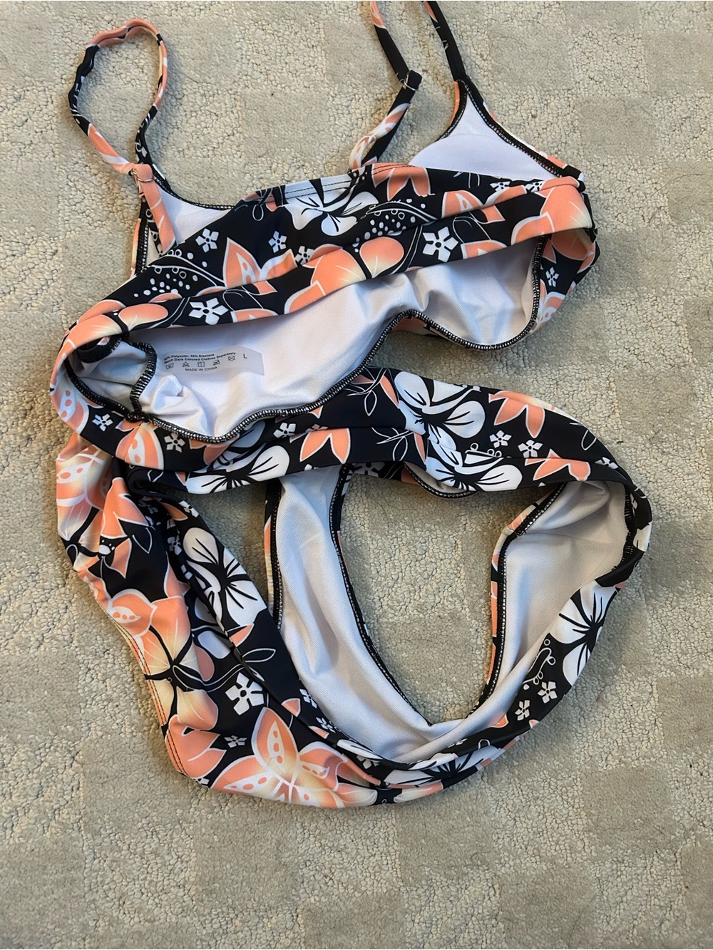 High-Waist Floral Bikini Set - Black & Orange - Picture 4 of 5